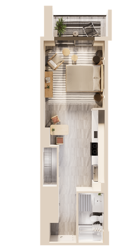 Floor plan for studio, 1 bath, 539 sqft